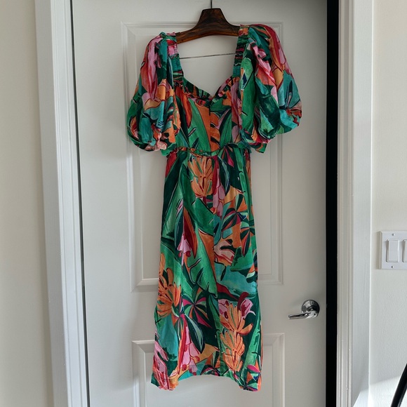 Farm Rio Multicolor Banana Foliage Puff Sleeve Midi Dress - Picture 11 of 12